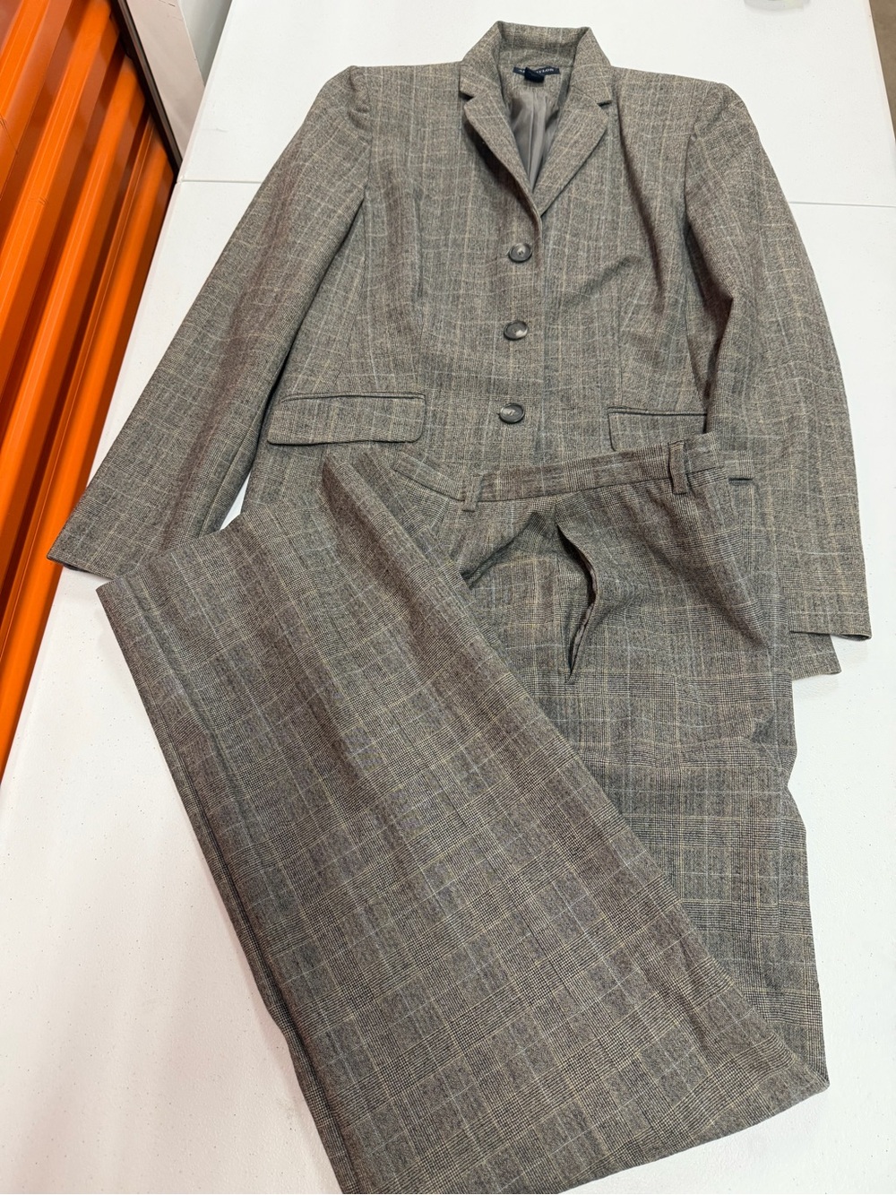 Vintage Ann Taylor 96% Wool Glen Plaid Pantsuit Blazer Trousers Size 4 B330